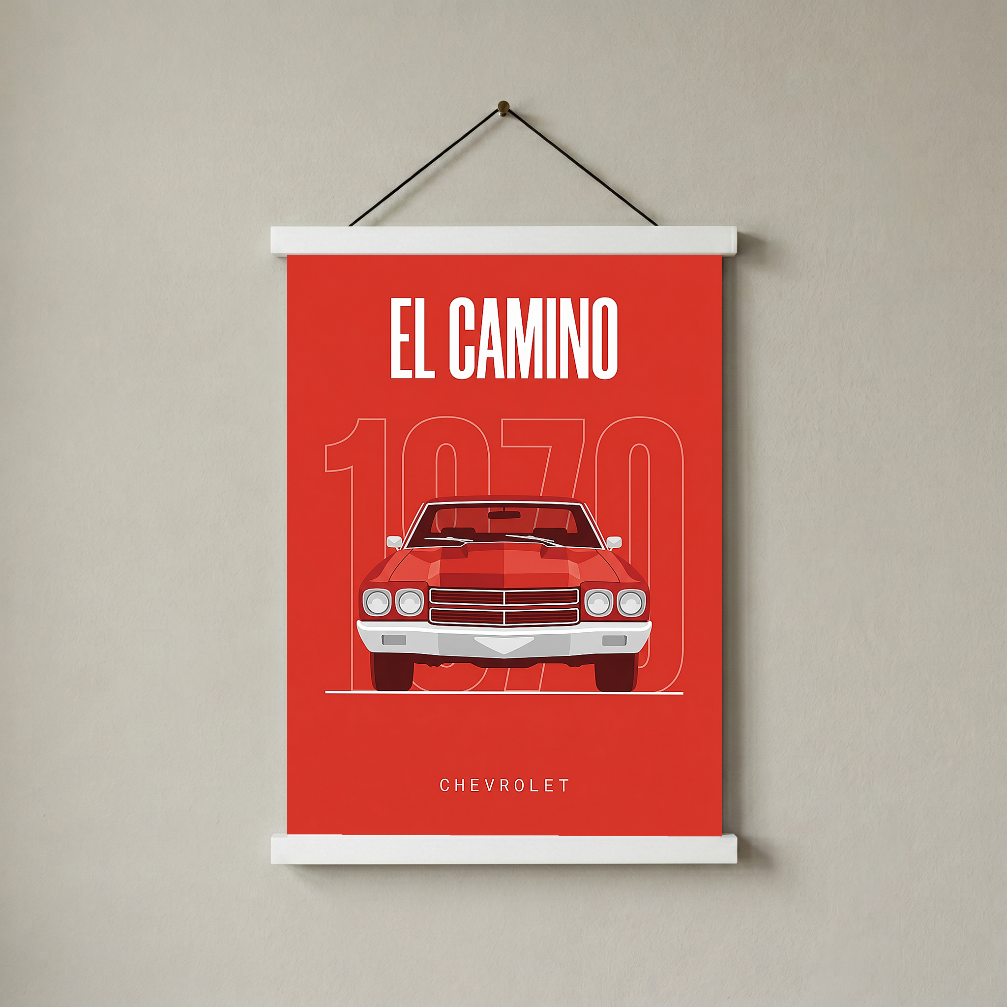 Chevrolet El Camino 1970 Minimalist Poster — Red Muscle Truck Line Art