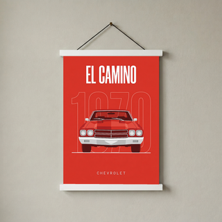 Chevrolet El Camino 1970 Minimalist Poster — Red Muscle Truck Line Art
