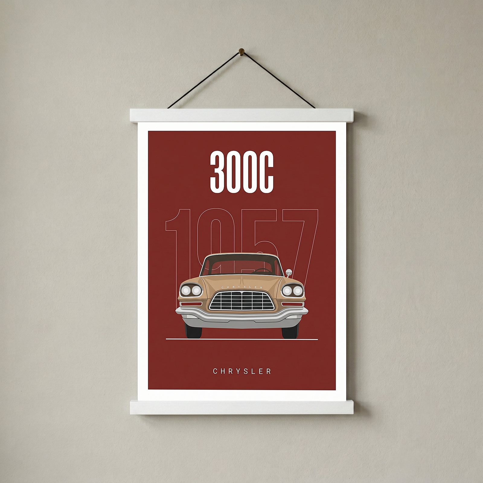 Chrysler 300C 1957 Minimalist Poster — Crimson Letter Series Line Art