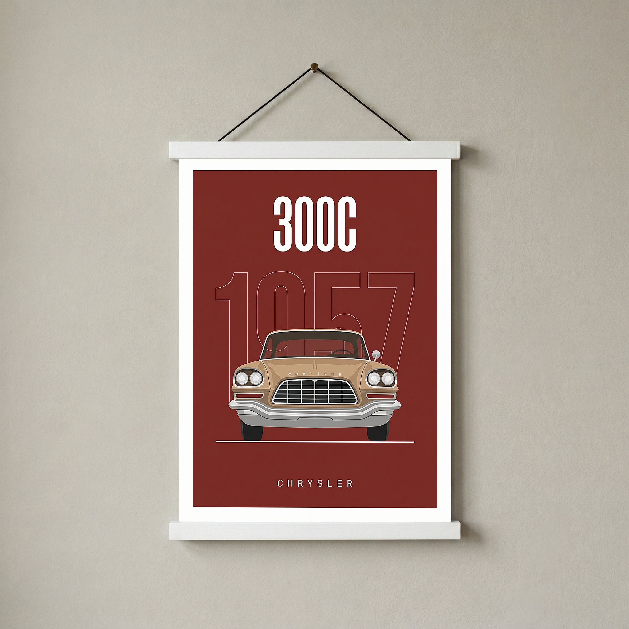 Chrysler 300C 1957 Minimalist Poster — Crimson Letter Series Line Art