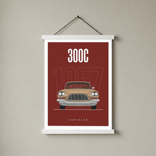 Chrysler 300C 1957 Minimalist Poster — Crimson Letter Series Line Art