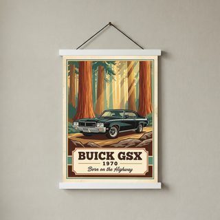 Buick GSX 1970 V2 Poster — Vintage Muscle Redwood Forest Light Beam Print