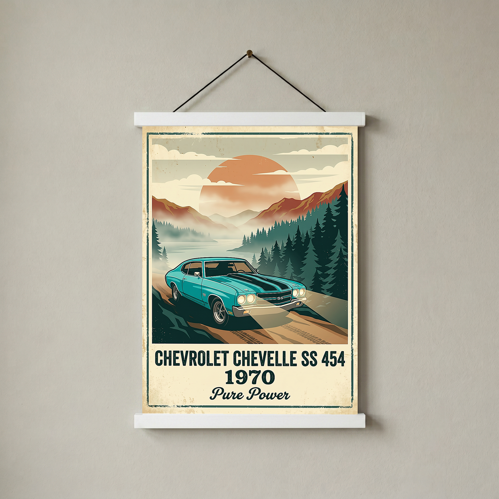 Chevrolet Chevelle SS 454 1970 V6 Aqua Edition — Vintage Muscle Misty Mountain Print