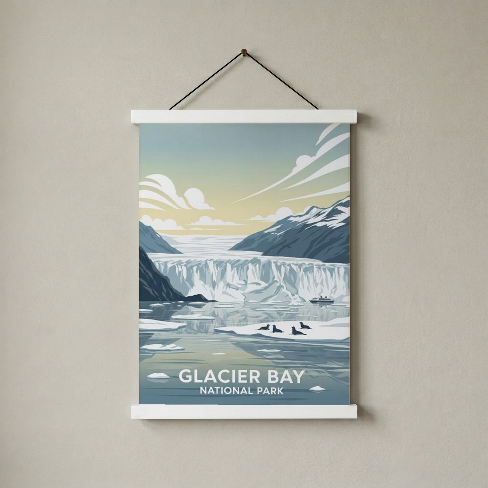 Glacier Bay National Park Poster — Vintage Alaska Tidewater Glacier Seal Print