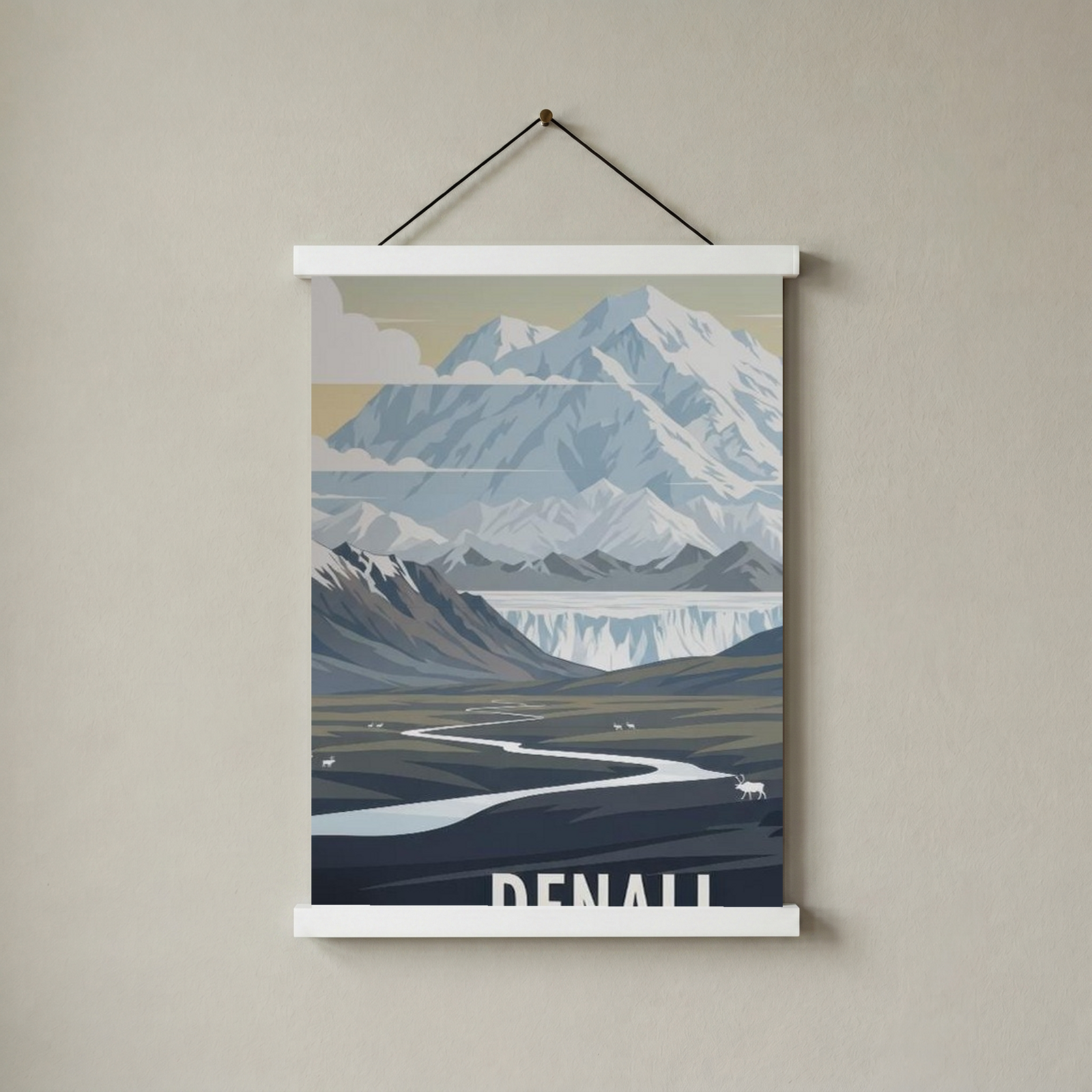 Denali National Park Poster — Vintage Alaska Caribou Mount McKinley Print