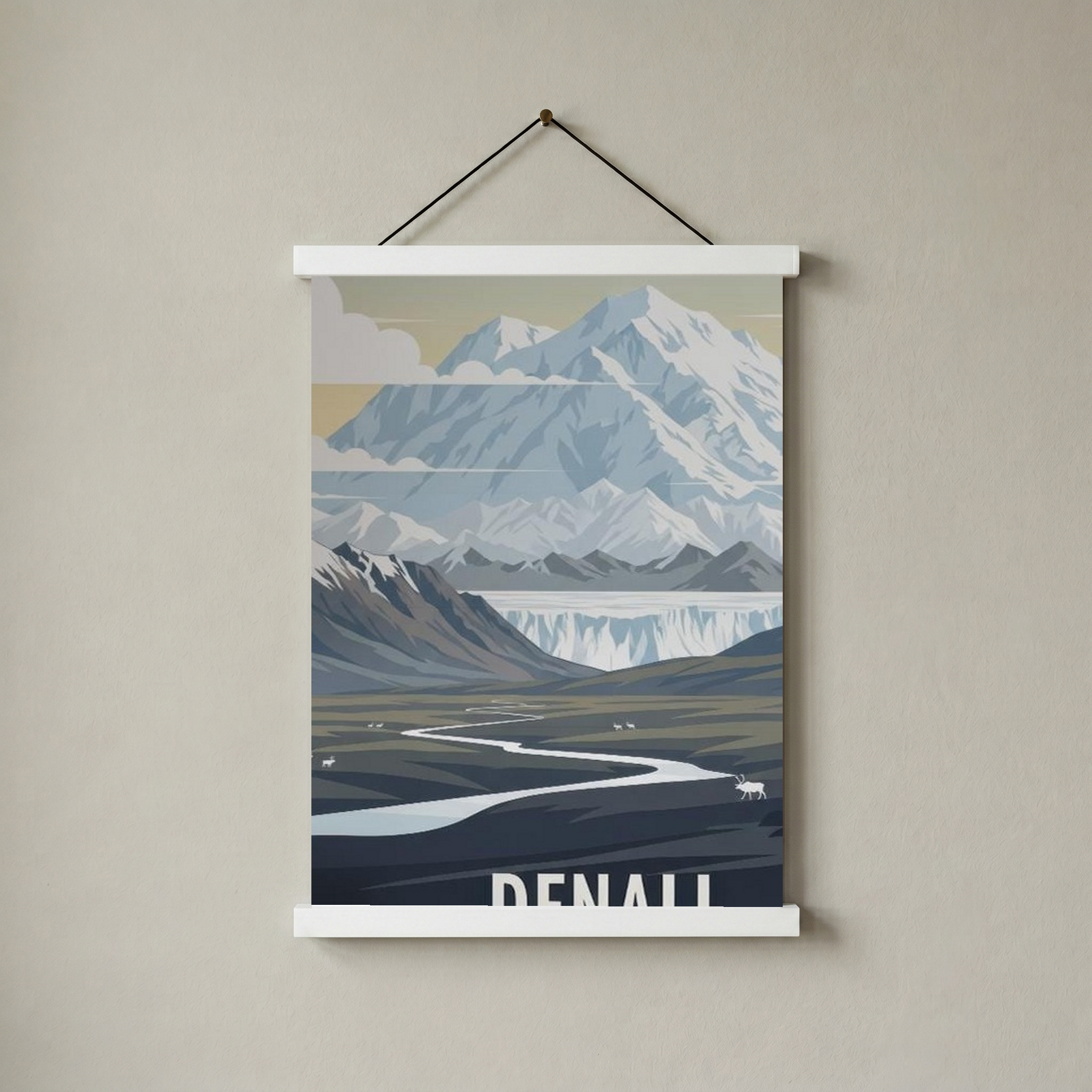 Denali National Park Poster — Vintage Alaska Caribou Mount McKinley Print