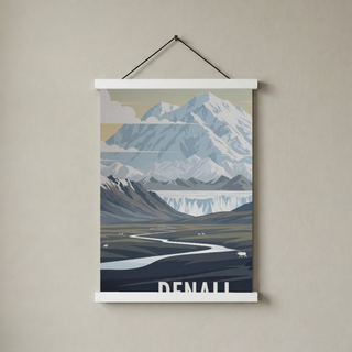 Denali National Park Poster — Vintage Alaska Caribou Mount McKinley Print
