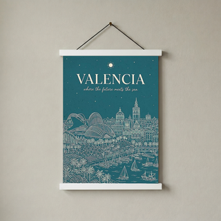Valencia Line Art Print — Teal City of Arts Sciences Mediterranean Skyline Wall Art