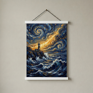 Lighthouse Stormy Sea Print — Van Gogh Starry Night Coastal Wall Art