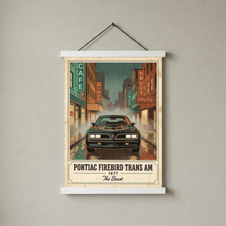 Pontiac Firebird Trans Am 1977 Poster — Vintage Muscle Bandit Rainy Noir Street Print