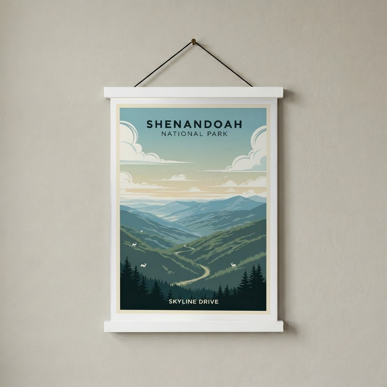 Shenandoah National Park Poster — Vintage Virginia Skyline Drive Deer Print