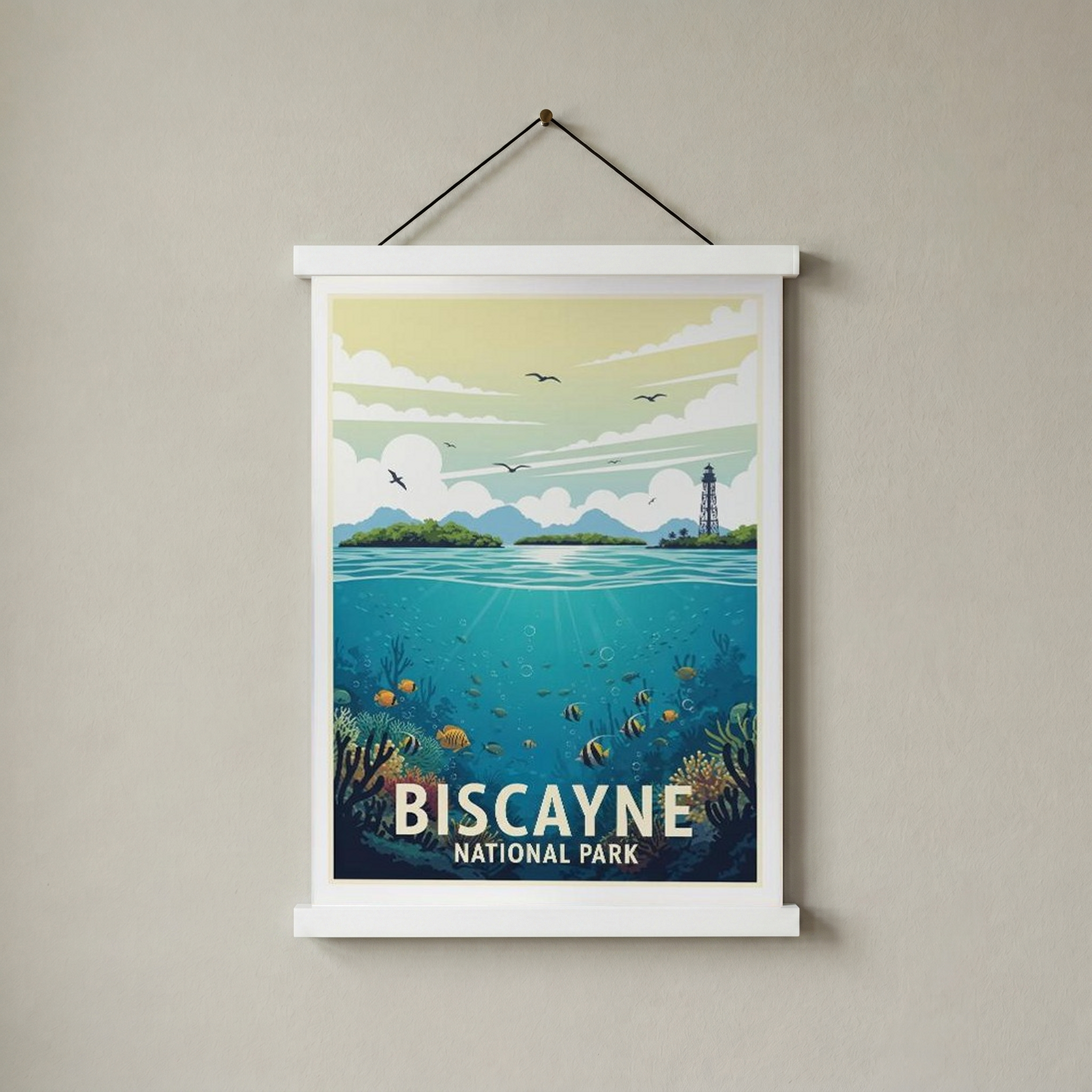 Biscayne National Park Poster — Vintage Florida Coral Reef Lighthouse Print