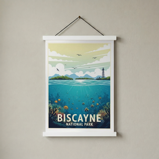 Biscayne National Park Poster — Vintage Florida Coral Reef Lighthouse Print