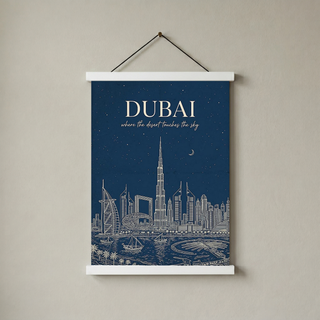 Dubai Line Art Print — Navy Burj Khalifa Skyline Wall Art