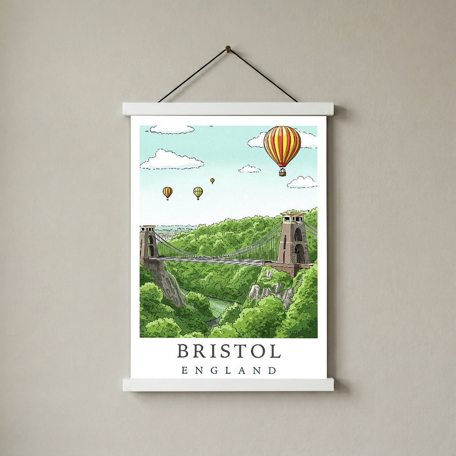 Bristol England Travel Poster — Clifton Bridge Hot Air Balloon Print