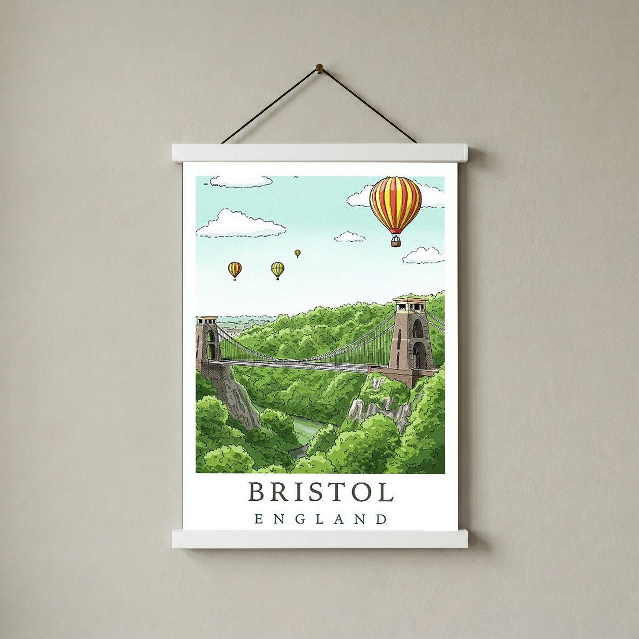 Bristol England Travel Poster — Clifton Bridge Hot Air Balloon Print