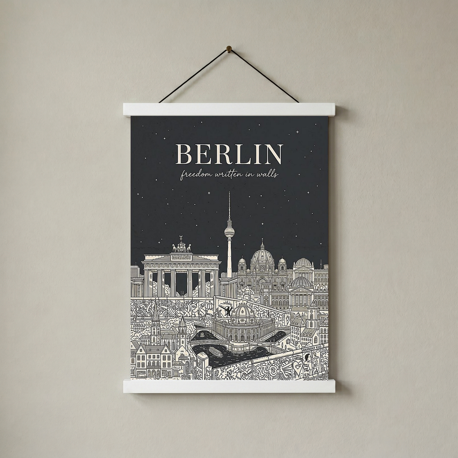 Berlin Line Art Print — Charcoal Brandenburg Gate TV Tower Skyline Wall Art