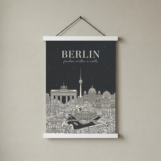 Berlin Line Art Print — Charcoal Brandenburg Gate TV Tower Skyline Wall Art