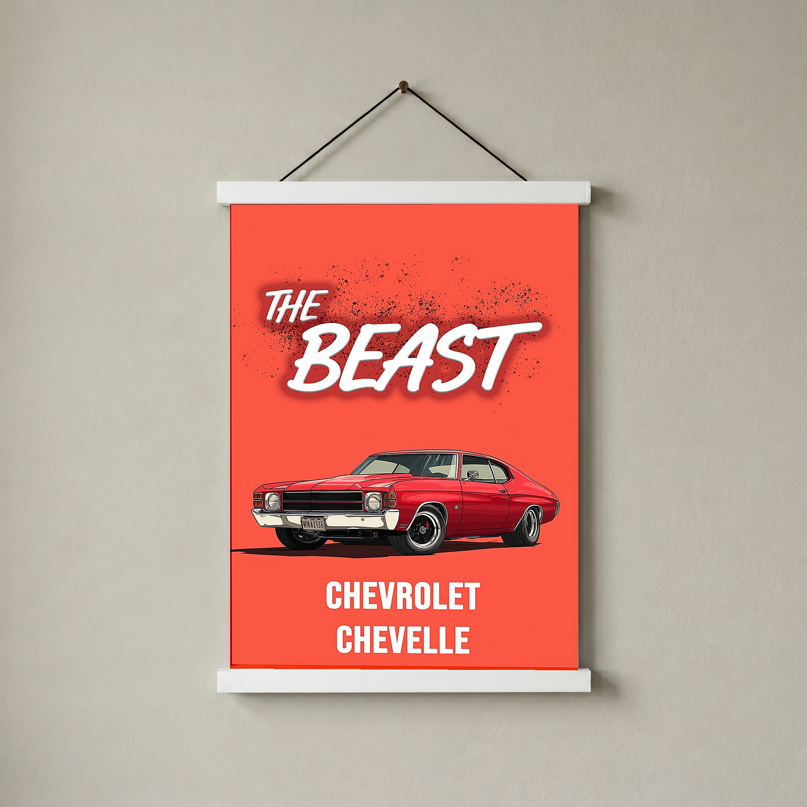 The Beast Chevy Chevelle Poster — Red Muscle Car Wall Art Print