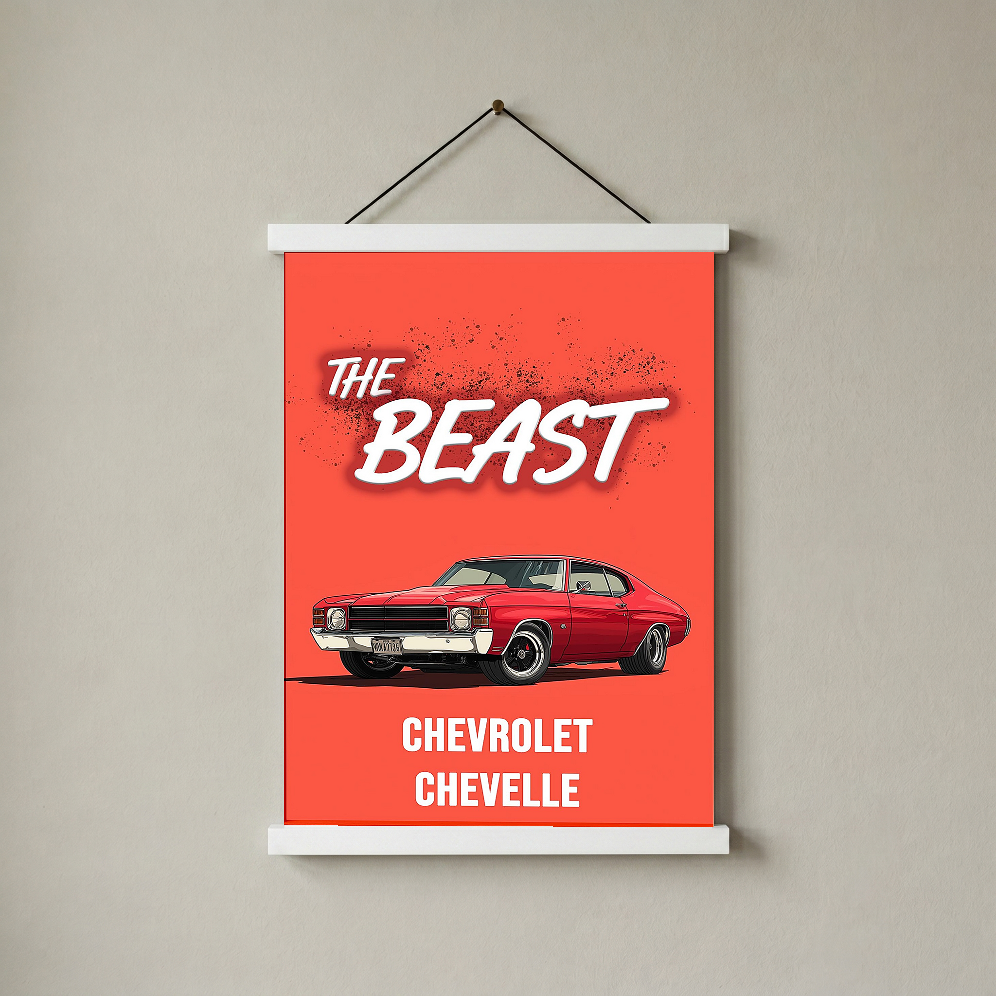 The Beast Chevy Chevelle Poster — Red Muscle Car Wall Art Print