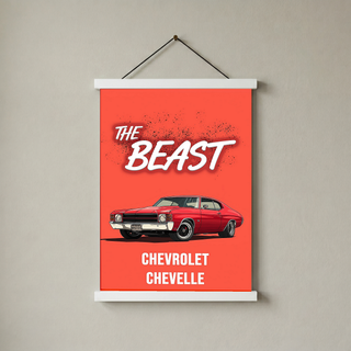 The Beast Chevy Chevelle Poster — Red Muscle Car Wall Art Print