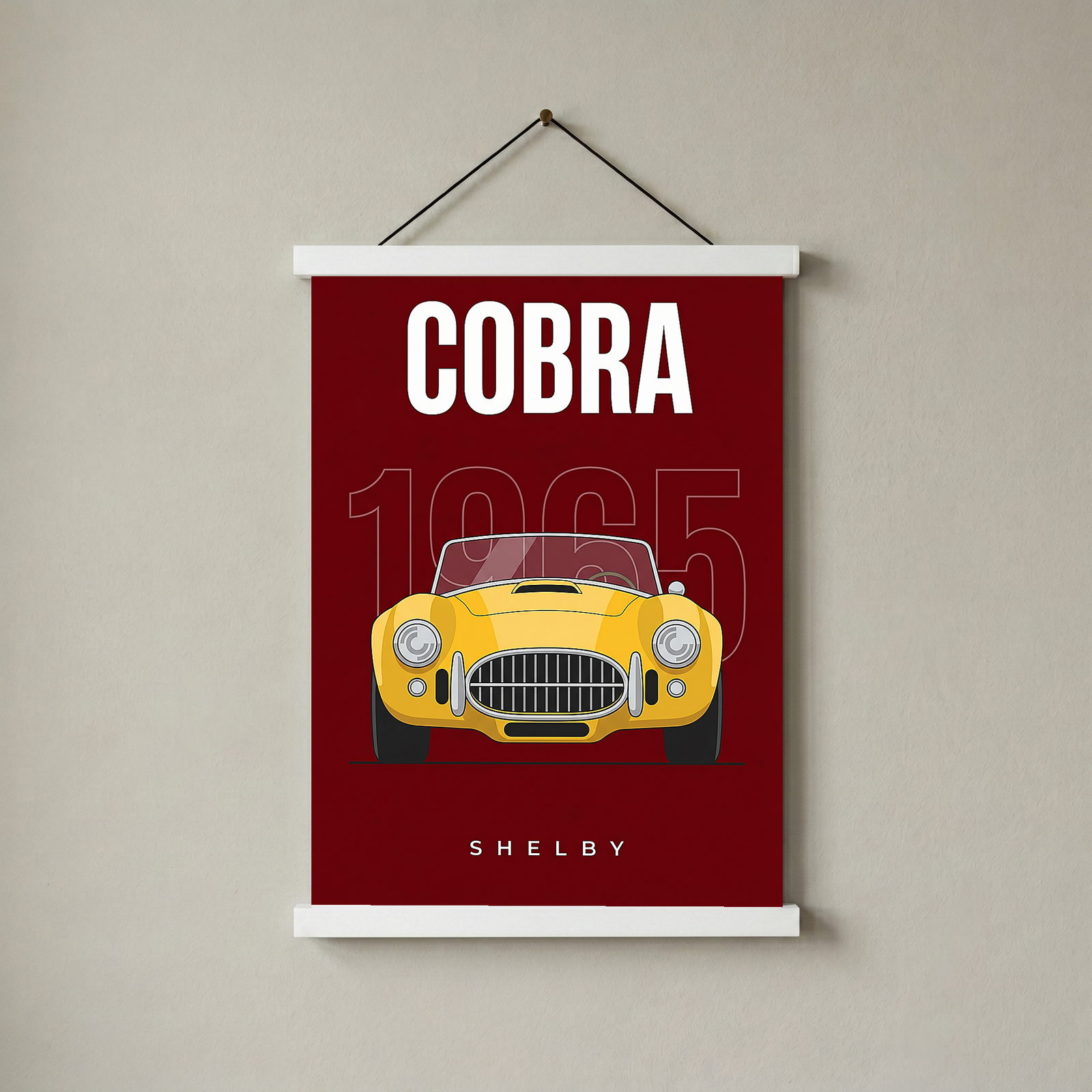 Shelby Cobra 1965 Minimalist Poster — Burgundy Roadster Line Art