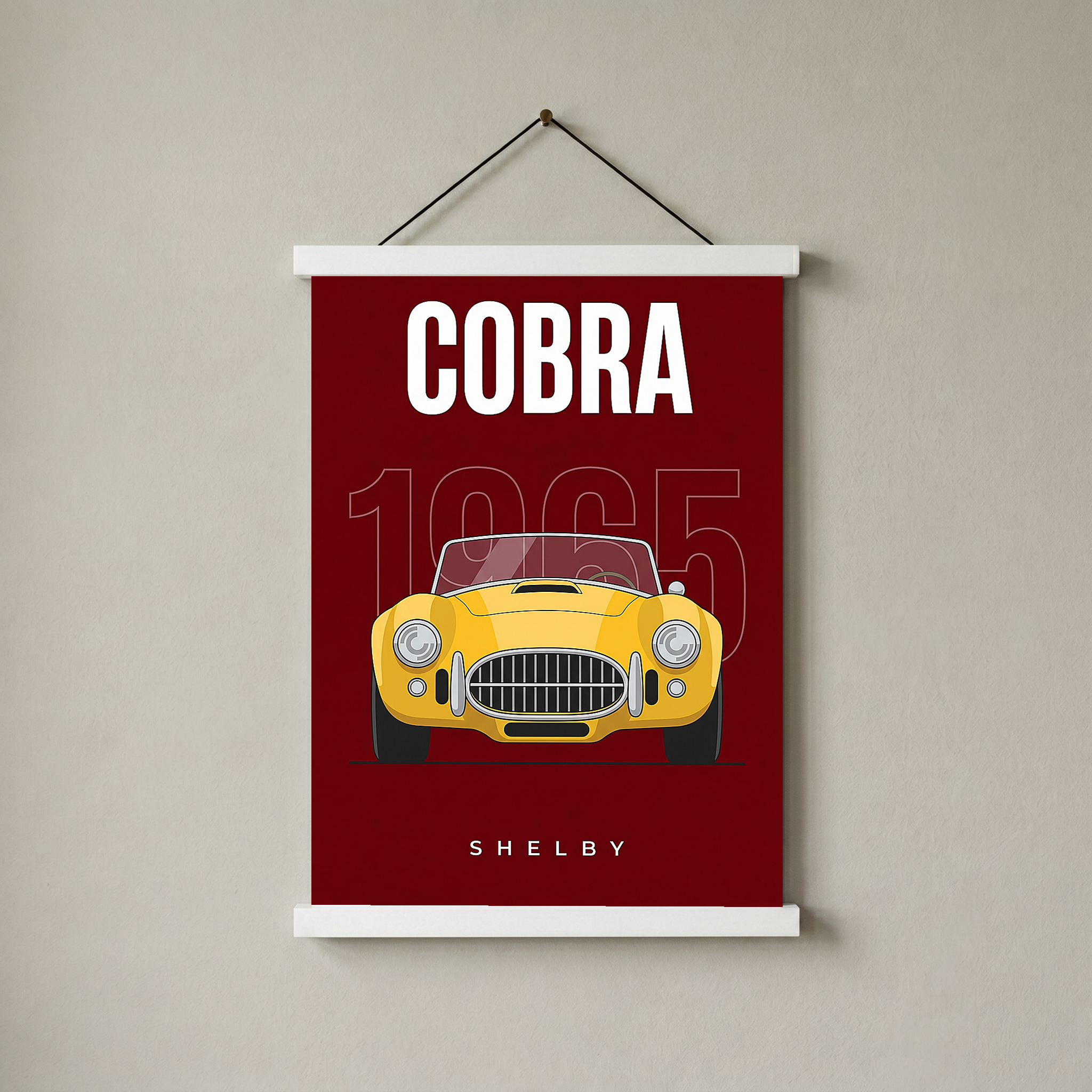 Shelby Cobra 1965 Minimalist Poster — Burgundy Roadster Line Art