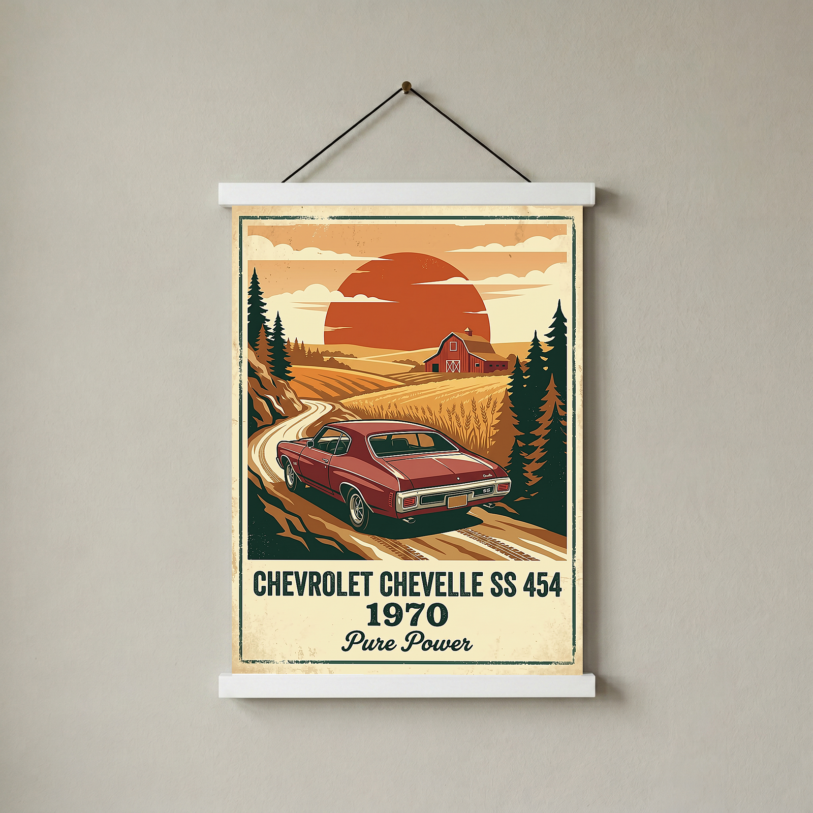 Chevrolet Chevelle SS 454 1970 V5 Poster — Vintage Muscle Car Country Lane Sunset