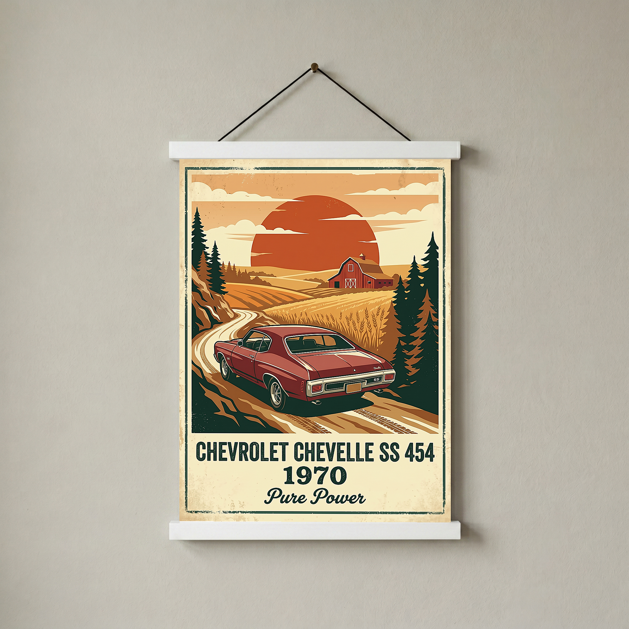Chevrolet Chevelle SS 454 1970 V5 Poster — Vintage Muscle Car Country Lane Sunset