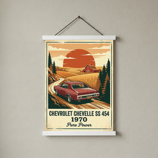 Chevrolet Chevelle SS 454 1970 V5 Poster — Vintage Muscle Car Country Lane Sunset