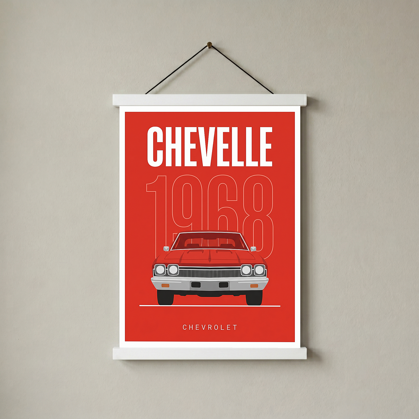 Chevrolet Chevelle 1968 Minimalist Poster — Red Muscle Car Line Art
