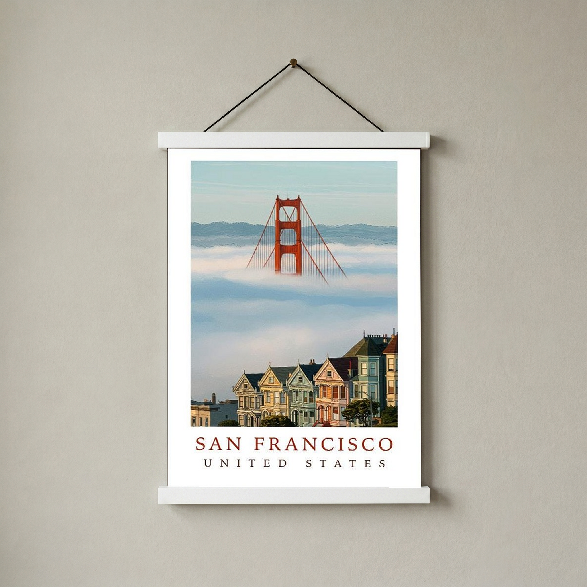 San Francisco Travel Poster — Golden Gate Bridge Painted Ladies Print