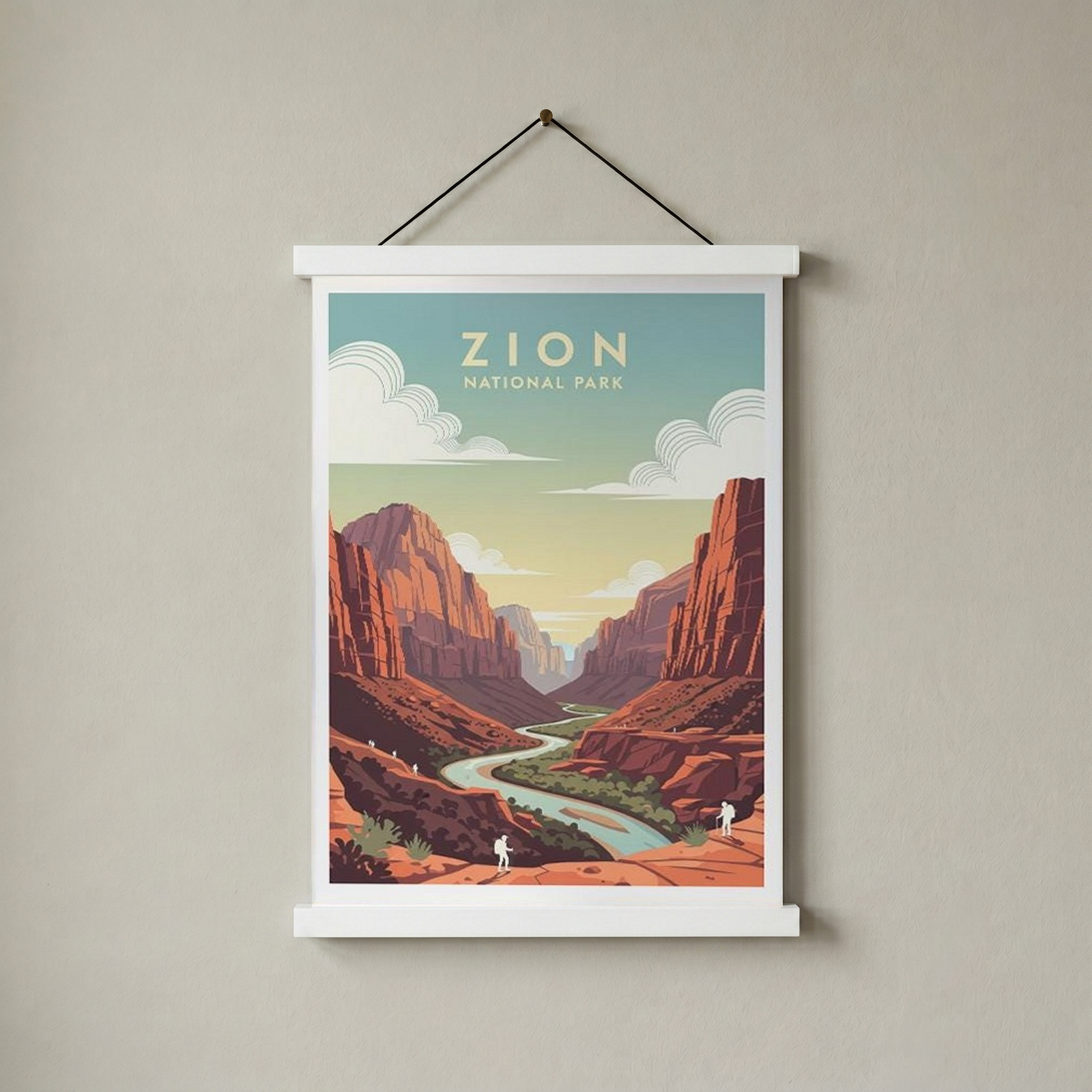 Zion National Park Poster — Vintage Utah Red Canyon Travel Print