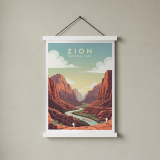 Zion National Park Poster — Vintage Utah Red Canyon Travel Print