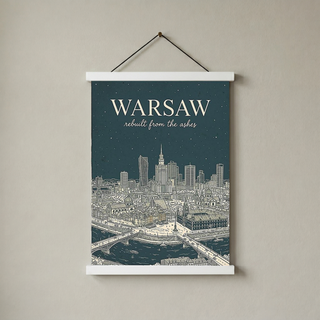 Warsaw Line Art Print — Slate Old Town Palace of Culture Skyline Wall Art