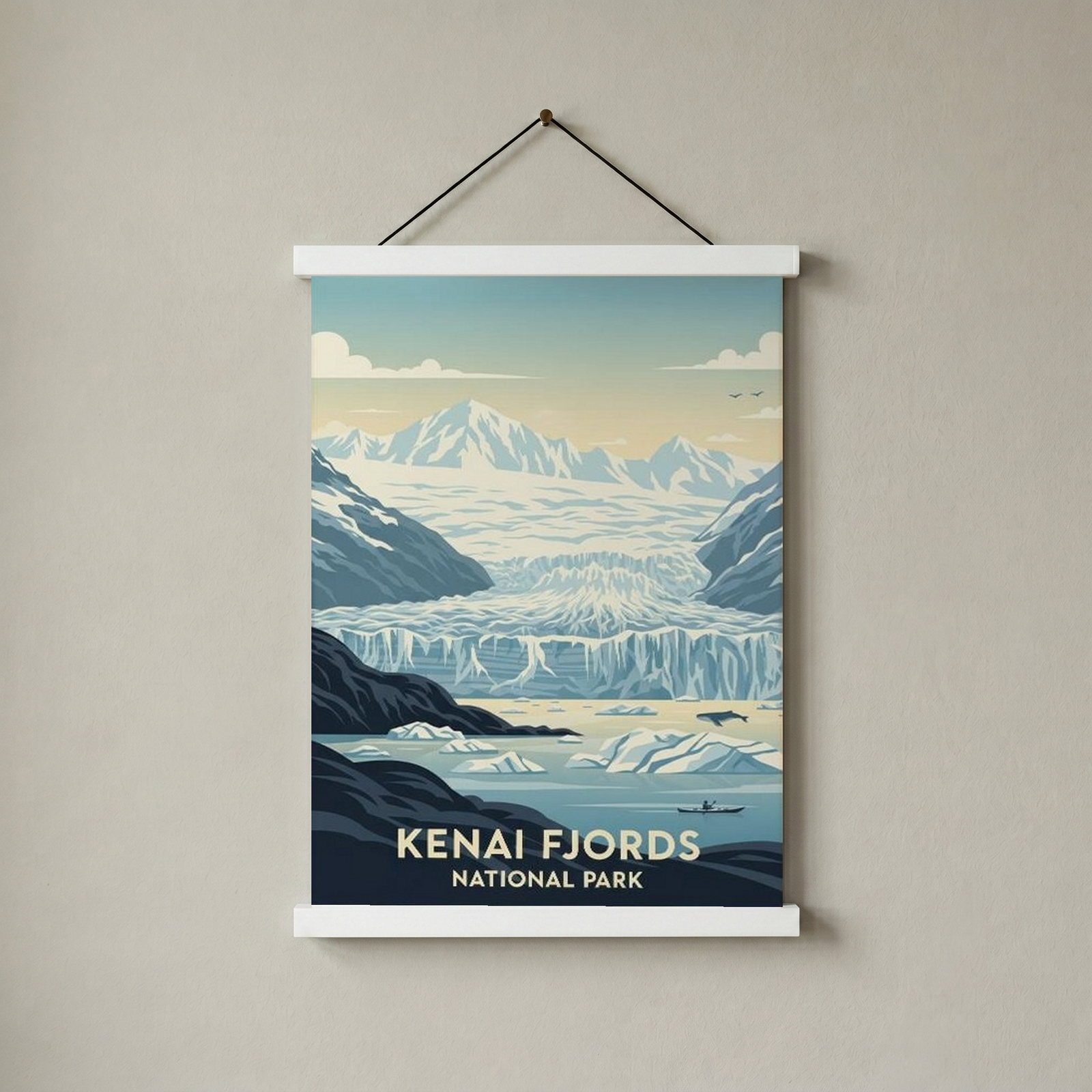 Kenai Fjords National Park Poster — Vintage Alaska Glacier Whale Kayak Print