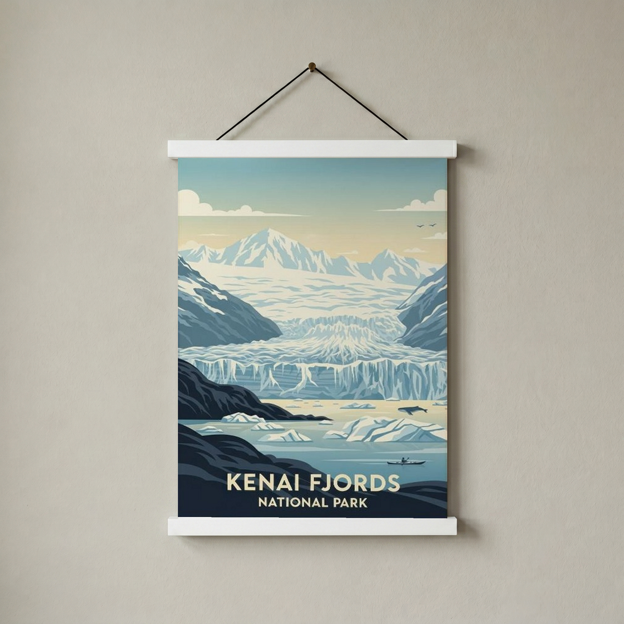 Kenai Fjords National Park Poster — Vintage Alaska Glacier Whale Kayak Print