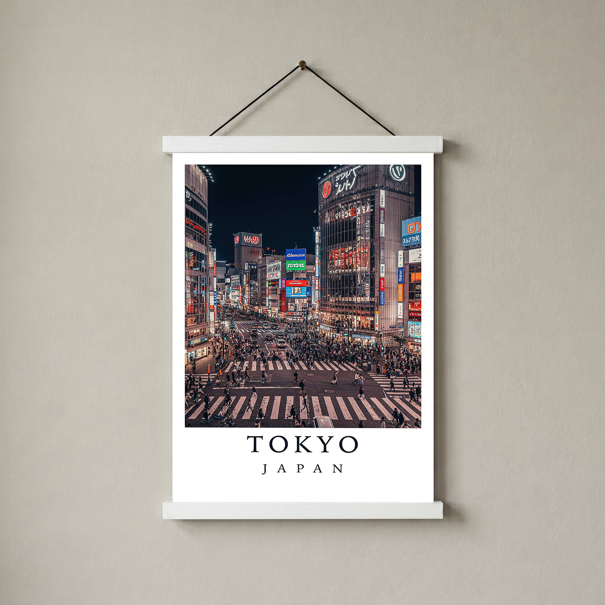 Tokyo Japan Travel Poster — Shibuya Crossing Neon Night Cityscape