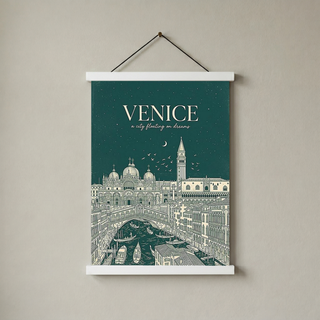 Venice Line Art Print — Forest Green St. Mark's Basilica Rialto Bridge Wall Art