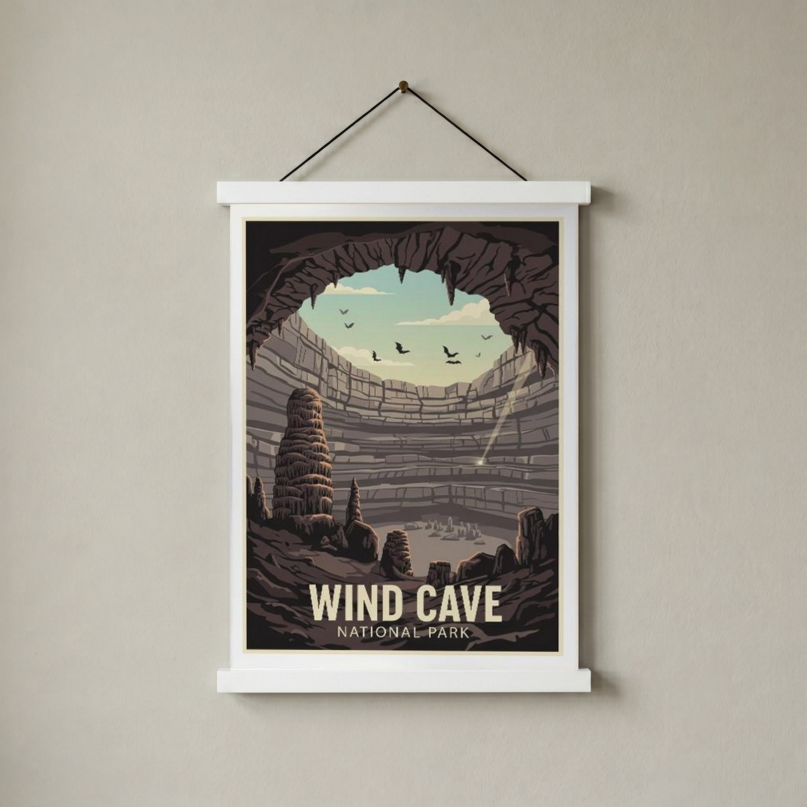 Wind Cave National Park Poster — Vintage South Dakota Cave Bat Print