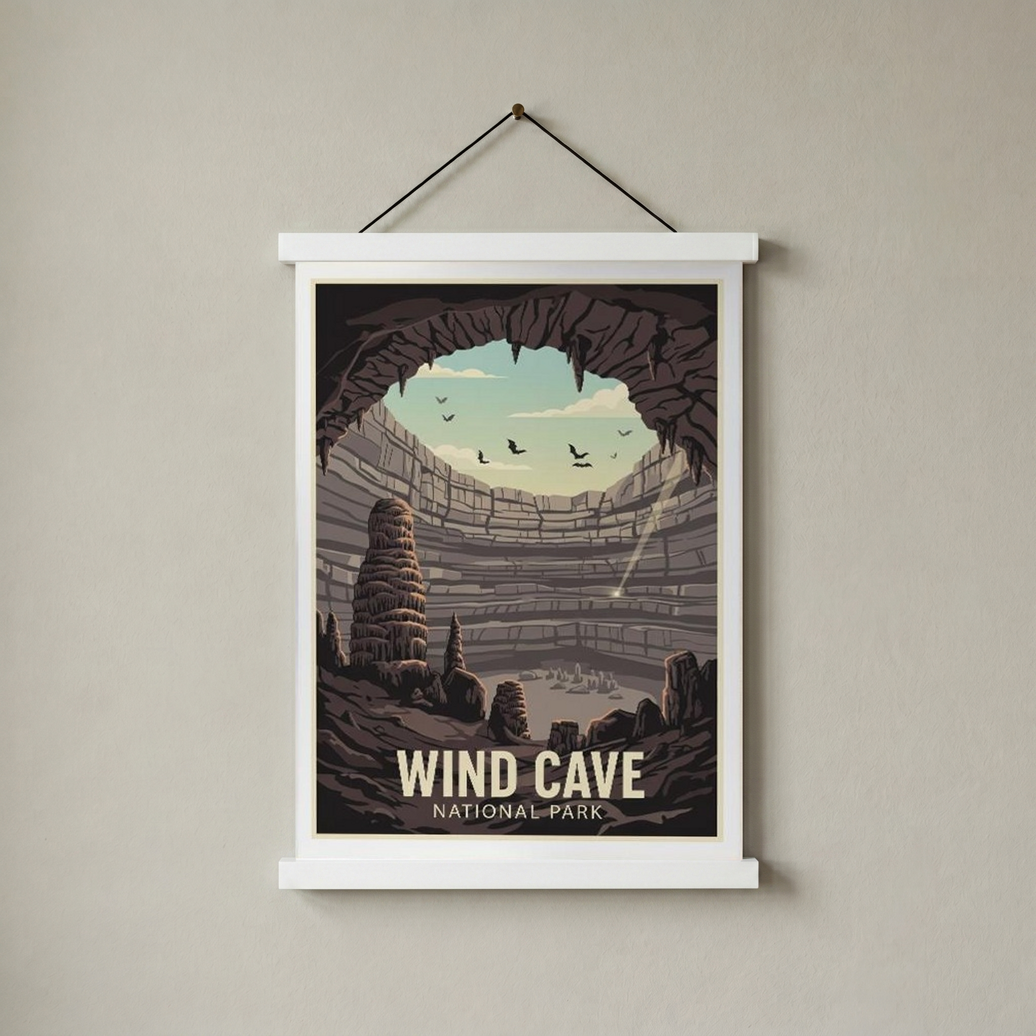 Wind Cave National Park Poster — Vintage South Dakota Cave Bat Print