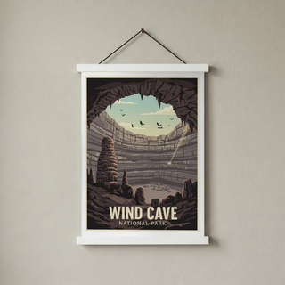 Wind Cave National Park Poster — Vintage South Dakota Cave Bat Print