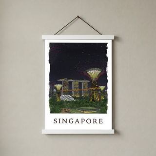 Singapore Travel Poster — Gardens by the Bay Marina Night Print