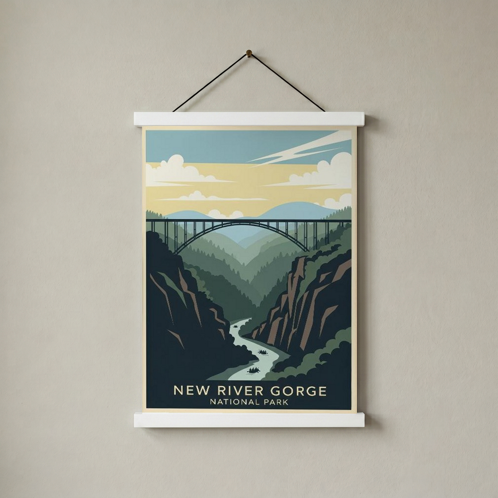 New River Gorge National Park Poster — Vintage West Virginia Bridge Whitewater Print