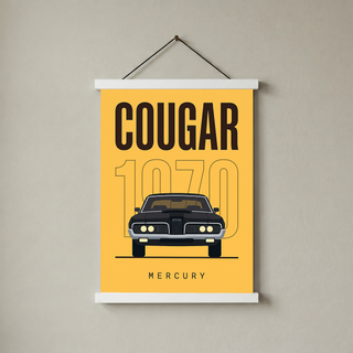 Mercury Cougar 1970 Minimalist Poster — Golden Yellow Muscle Car Line Art