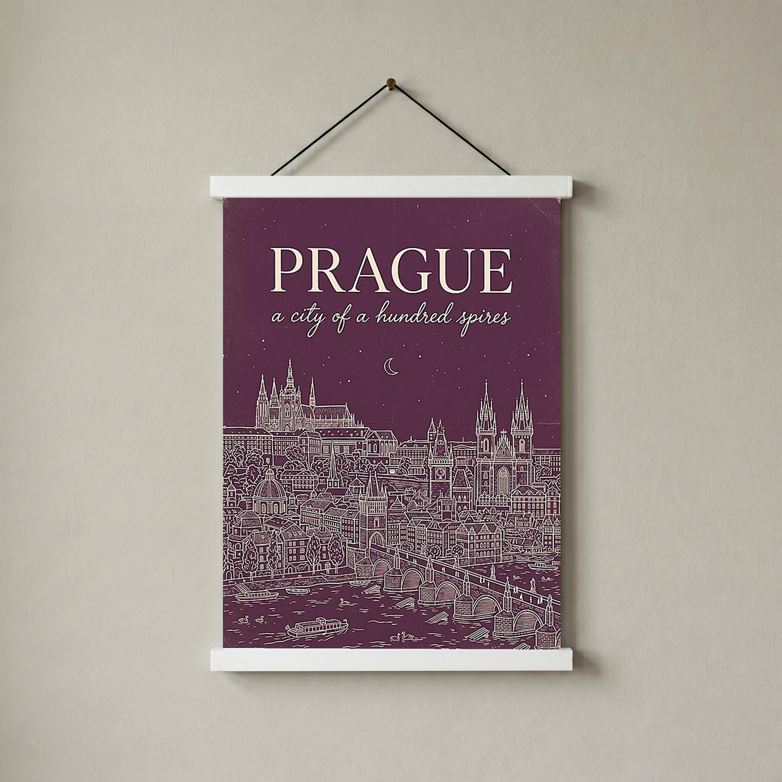 Prague Line Art Print — Plum Castle Charles Bridge Skyline Wall Art