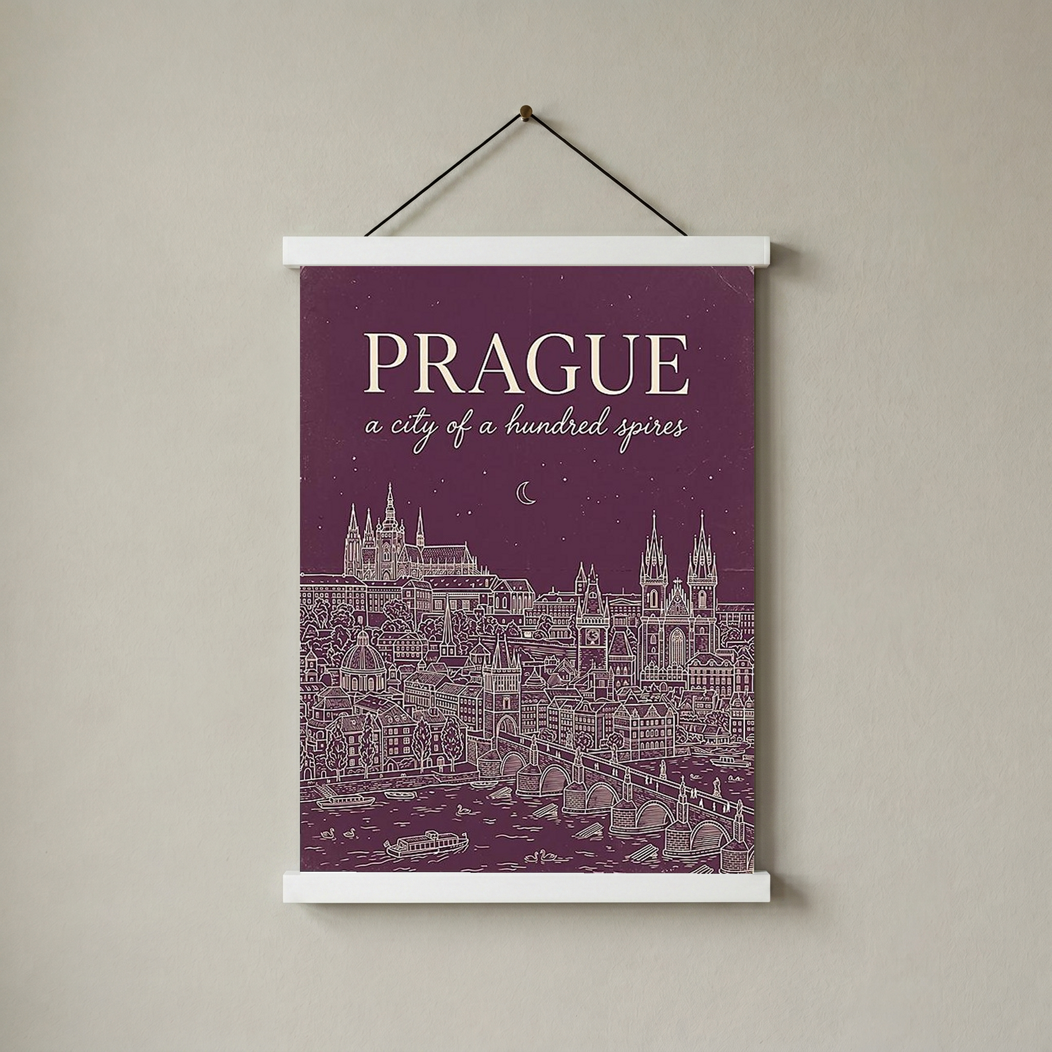 Prague Line Art Print — Plum Castle Charles Bridge Skyline Wall Art