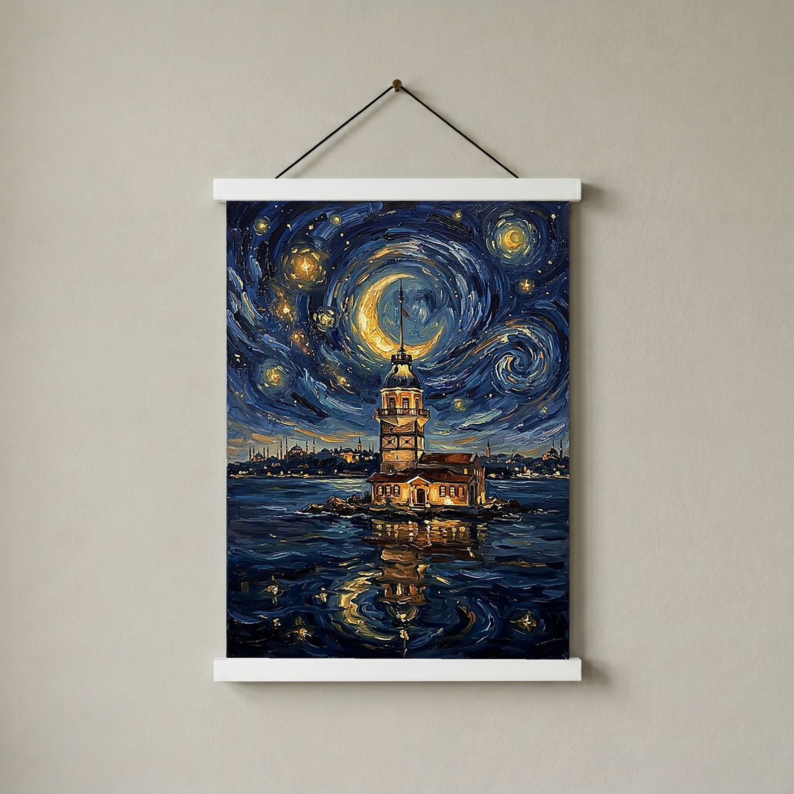 Maiden Tower Istanbul Crescent Moon Print — Van Gogh-Style Bosphorus Wall Art