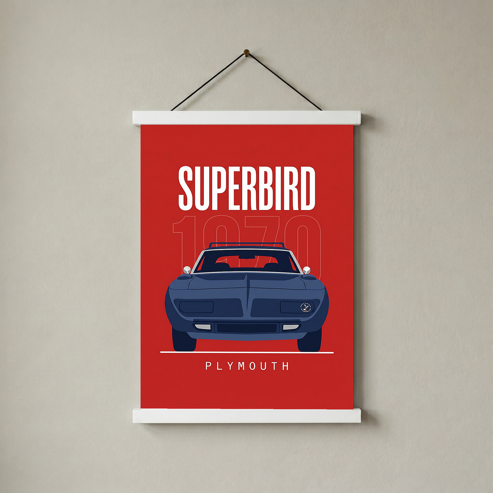 Plymouth Superbird 1970 Minimalist Poster — Red Aero Wing Muscle Line Art
