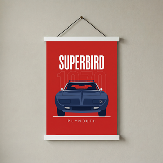 Plymouth Superbird 1970 Minimalist Poster — Red Aero Wing Muscle Line Art